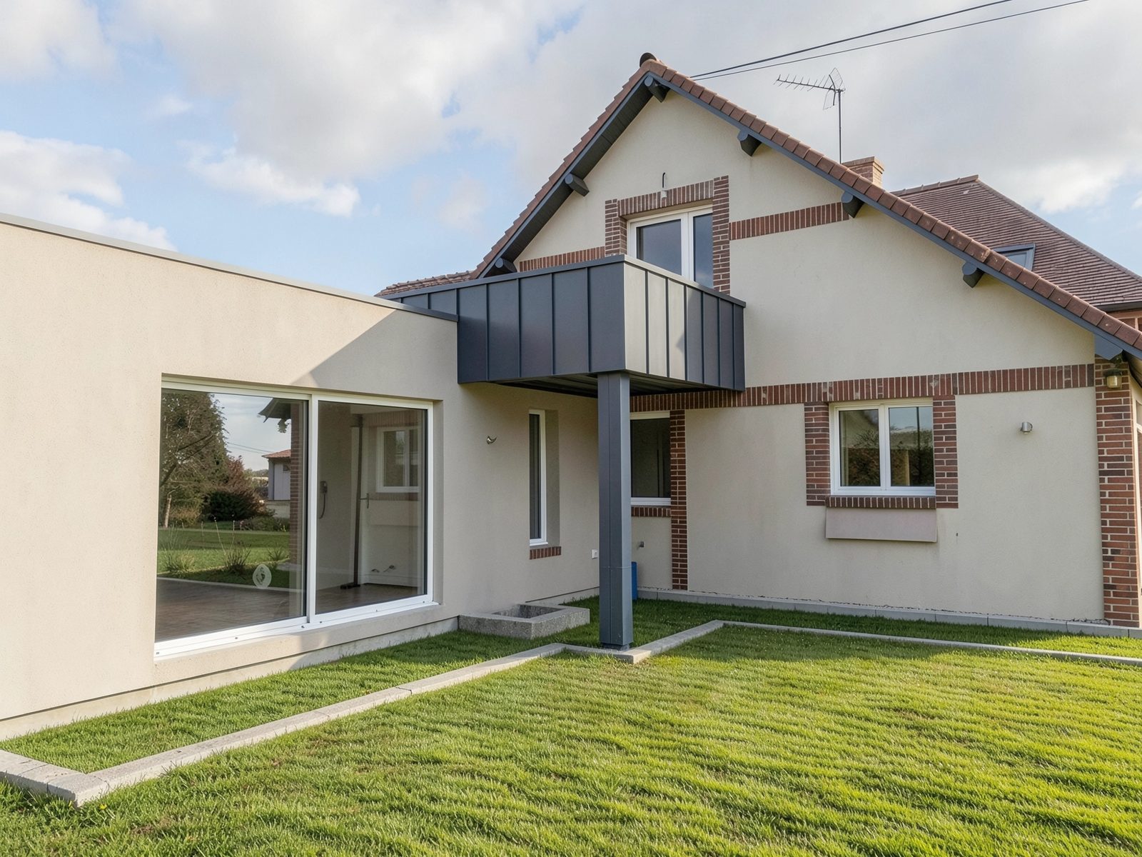Extension avec bardage métallique et garage à Marbois